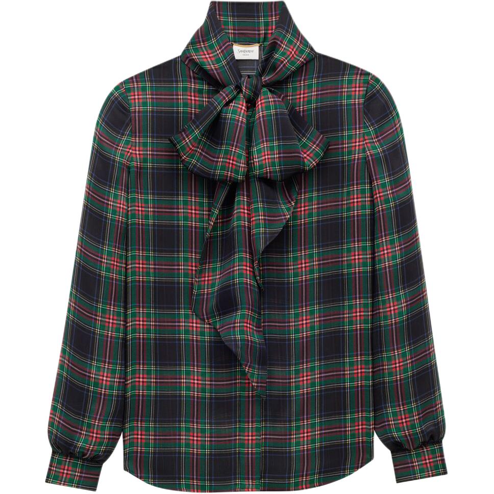 Saint Laurent Lavallière Tartan Blouse