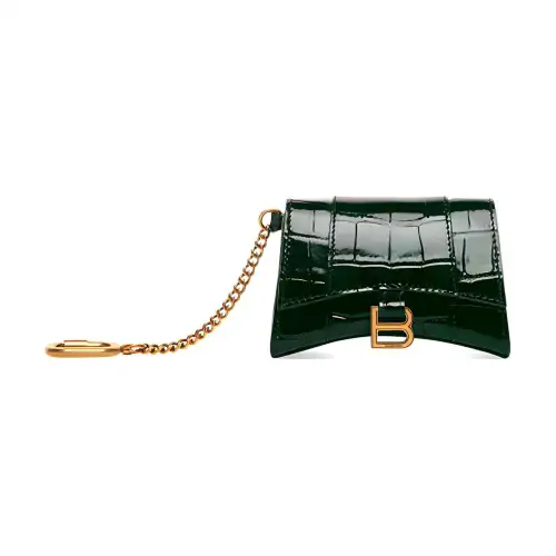 Balenciaga Hourglass Cow Leather With Sheepskin Hourglass Bag Card Holder Women's Green