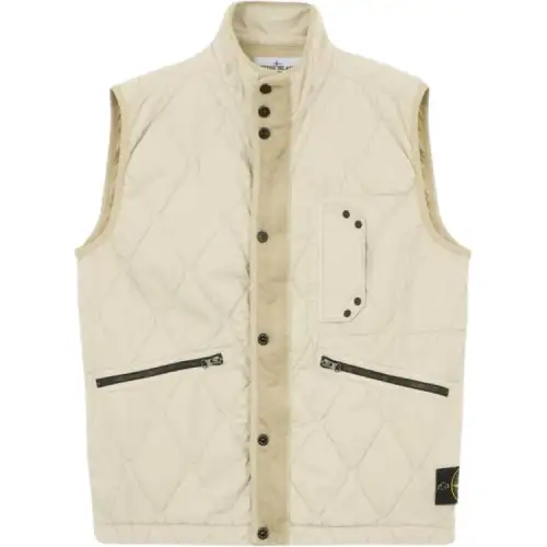 STONE ISLAND Vests Men's Ivory Stand Collar