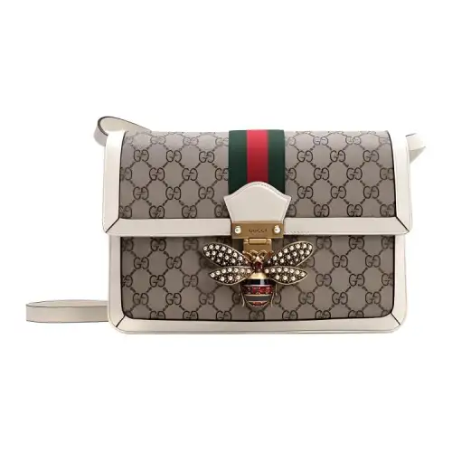 GUCCI Queen Margaret Canvas With Leather Shoulder Bag, Crossbody Bag Women's Ivory/Brown