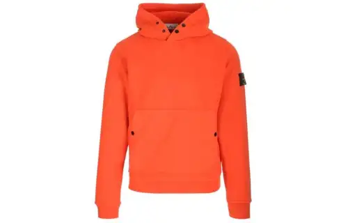 STONE ISLAND Loose Fit Solid Color Pullover Hooded Fleece Lined Sweatshirt Men's Orange
