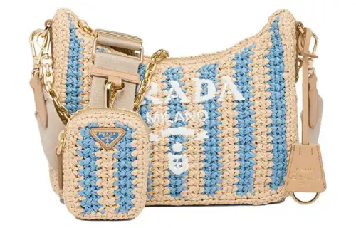 PRADA Re Edition Natural Raffia Fiber Shoulder Bag Women's