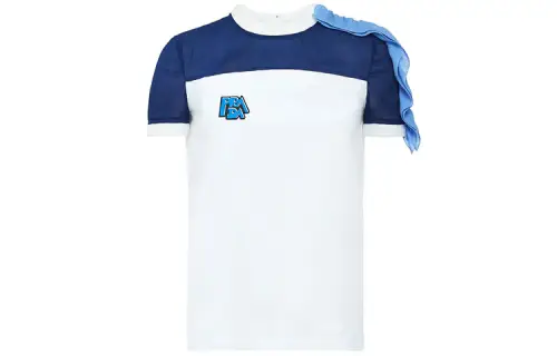 PRADA T Shirts Women's Blue With White Lettering Crew Neck Moderate