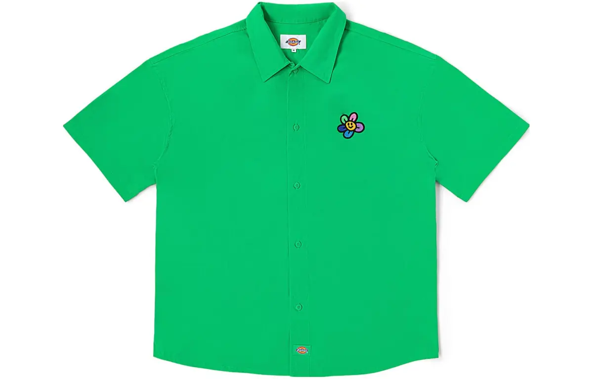 Dickies Shirts Men's Green Pointed Collar Moderate Workwear