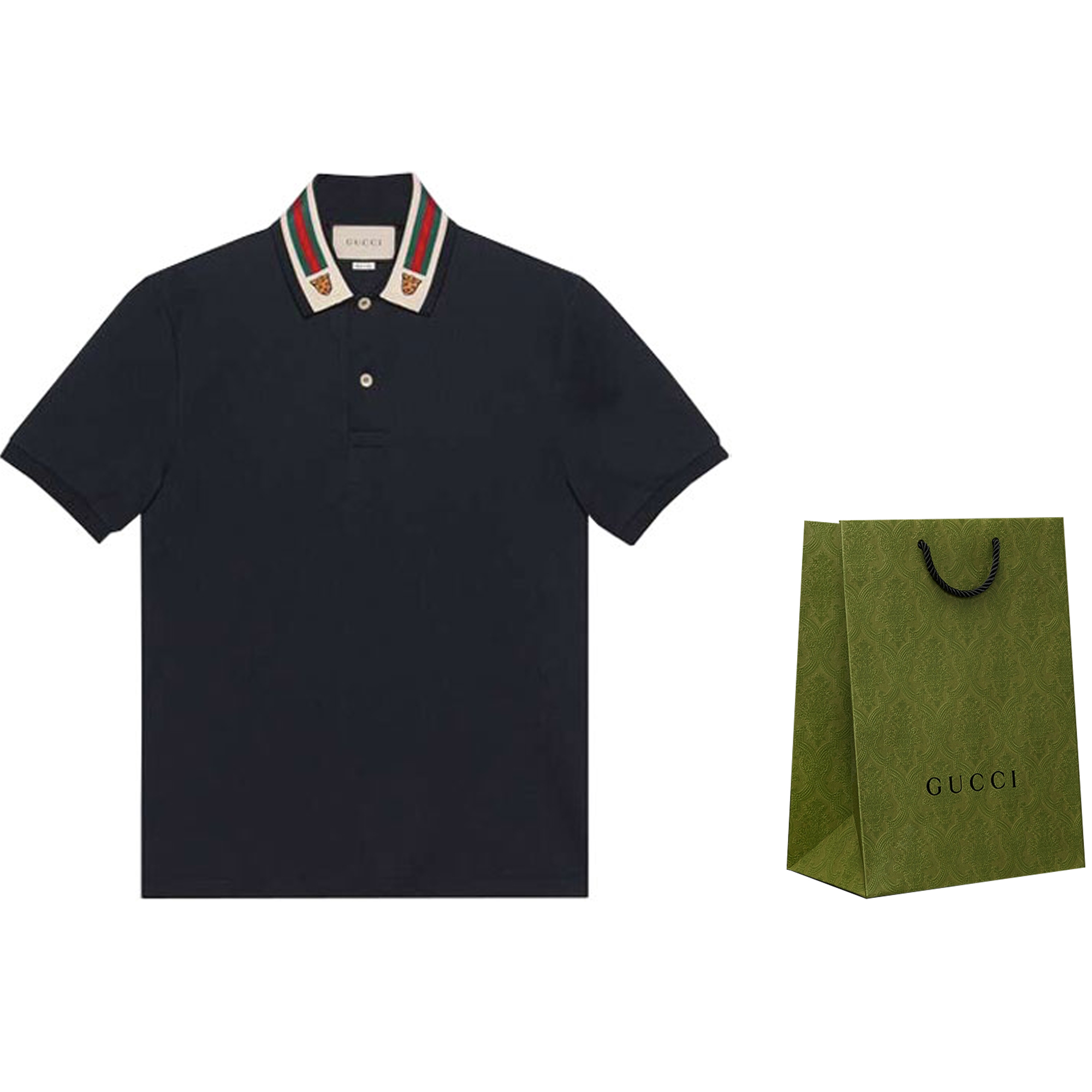 Мужская футболка Gucci Polo (темно-синяя) — фото 3