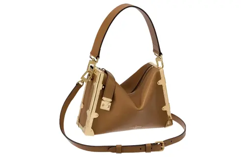 LOUIS VUITTON SIDE TRUNK Leather & Metal Trim Soft Box Shoulder Bag, Crossbody Bag, Handbag Women's Tan