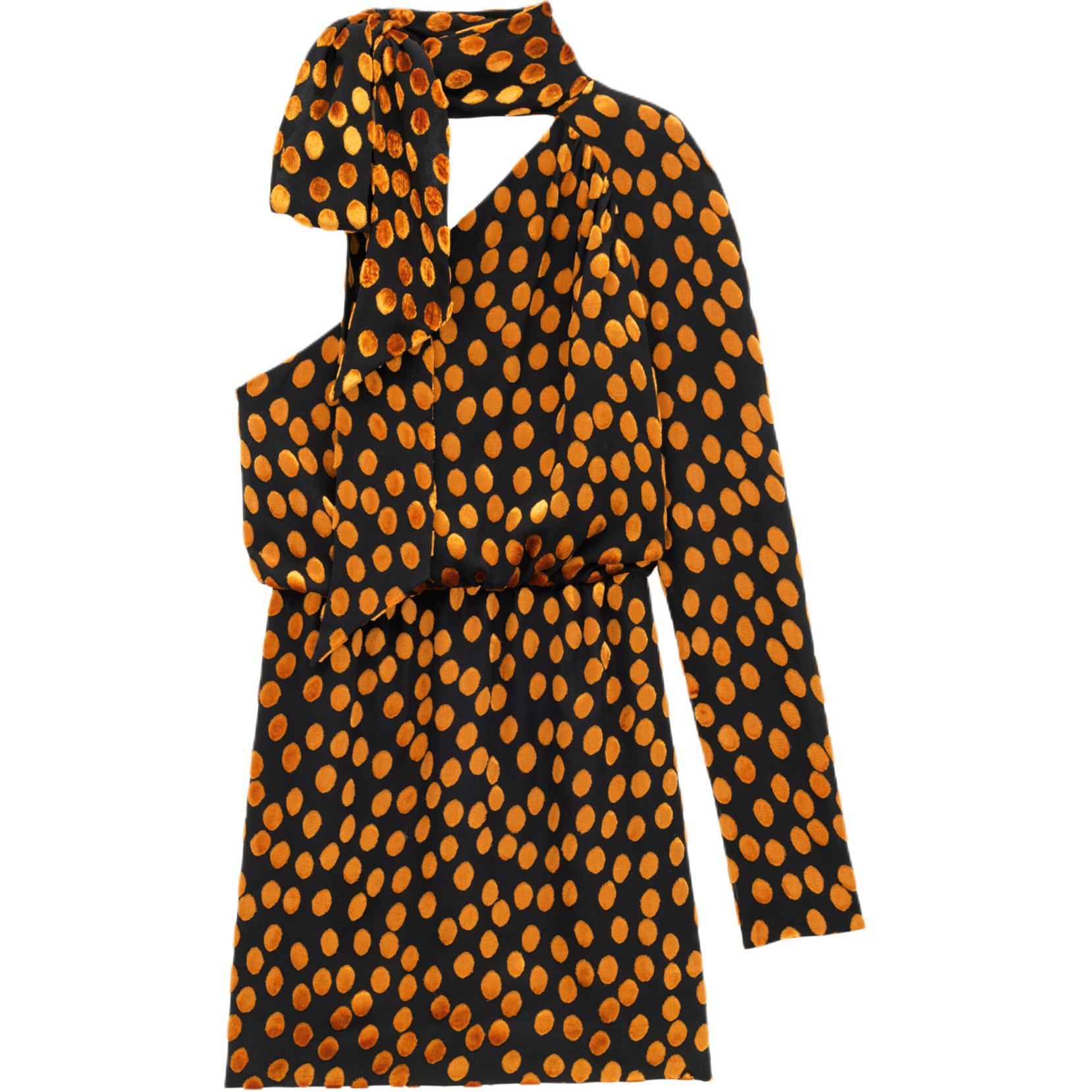 Saint Laurent One-Shoulder Velvet Dotted Dress