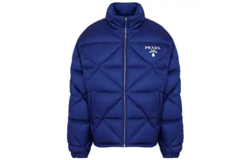 PRADA Down Jackets Men's Blue Stand Collar Moderate Other