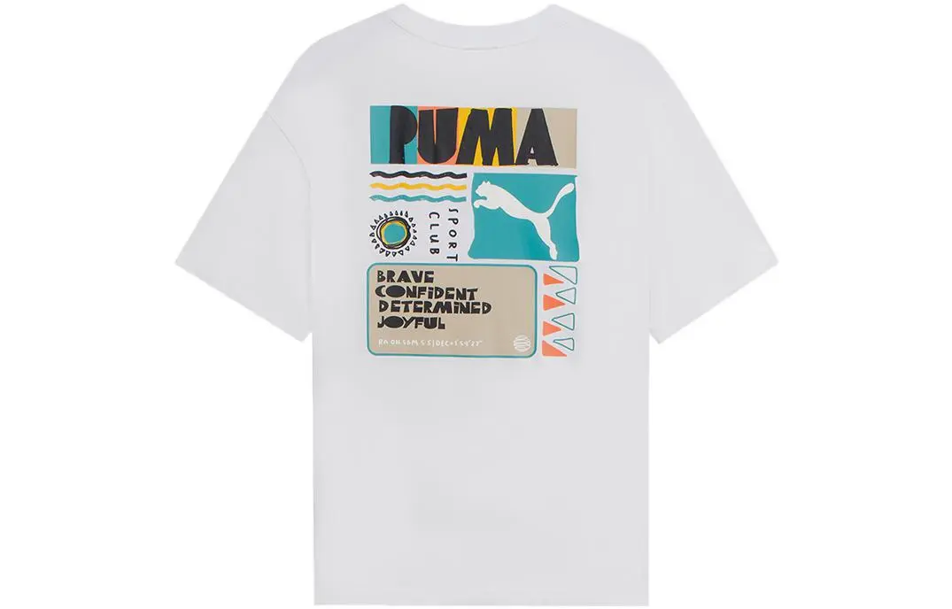 PUMA T Shirts Men's White Crew Neck Moderate Straight Fit