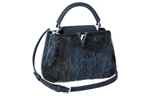 LOUIS VUITTON Capucines Mink Fur Leather Kapsyn Shoulder Bag, Crossbody Bag, Handbag Small Women's Dark Blue