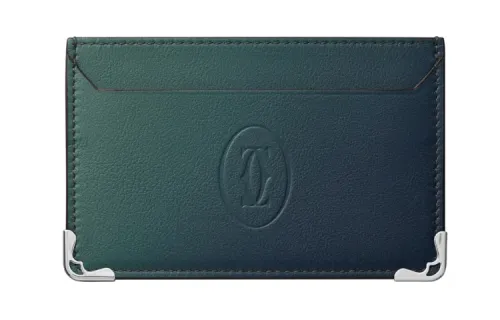CARTIER Metal Accessories Cow Leather Card Holder Women's Gradient Blue