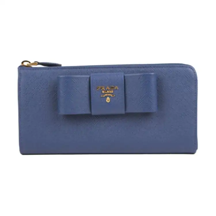 PRADA Cow Leather Wallet Women's Blue