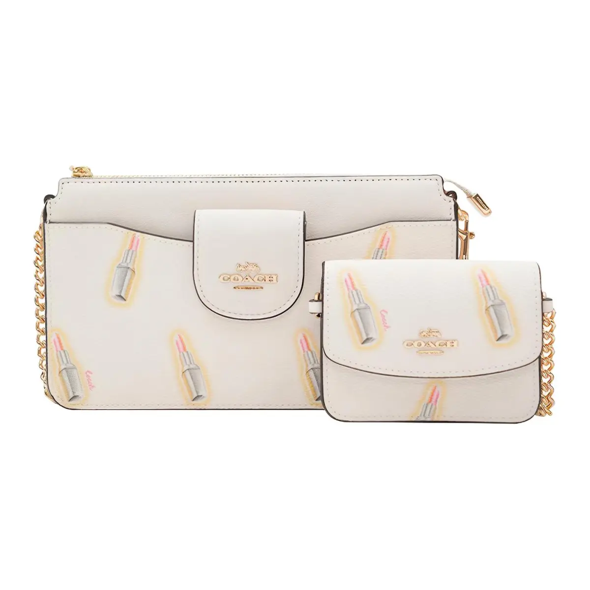 COACH POPPY Multicolor Canvas With Leather Combo Bag, Photocard Bag, Shoulder Bag Trumpets Women's White Print