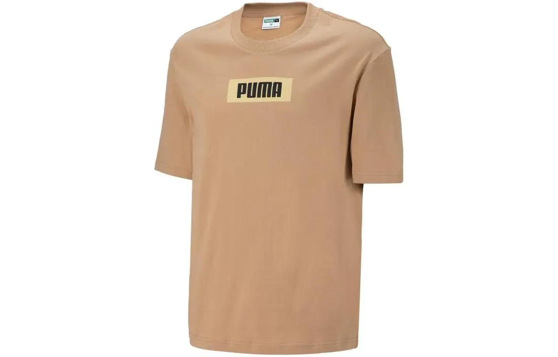 PUMA T-Shirts Unisex Desert Yellow Crew Neck Moderate Straight Fit