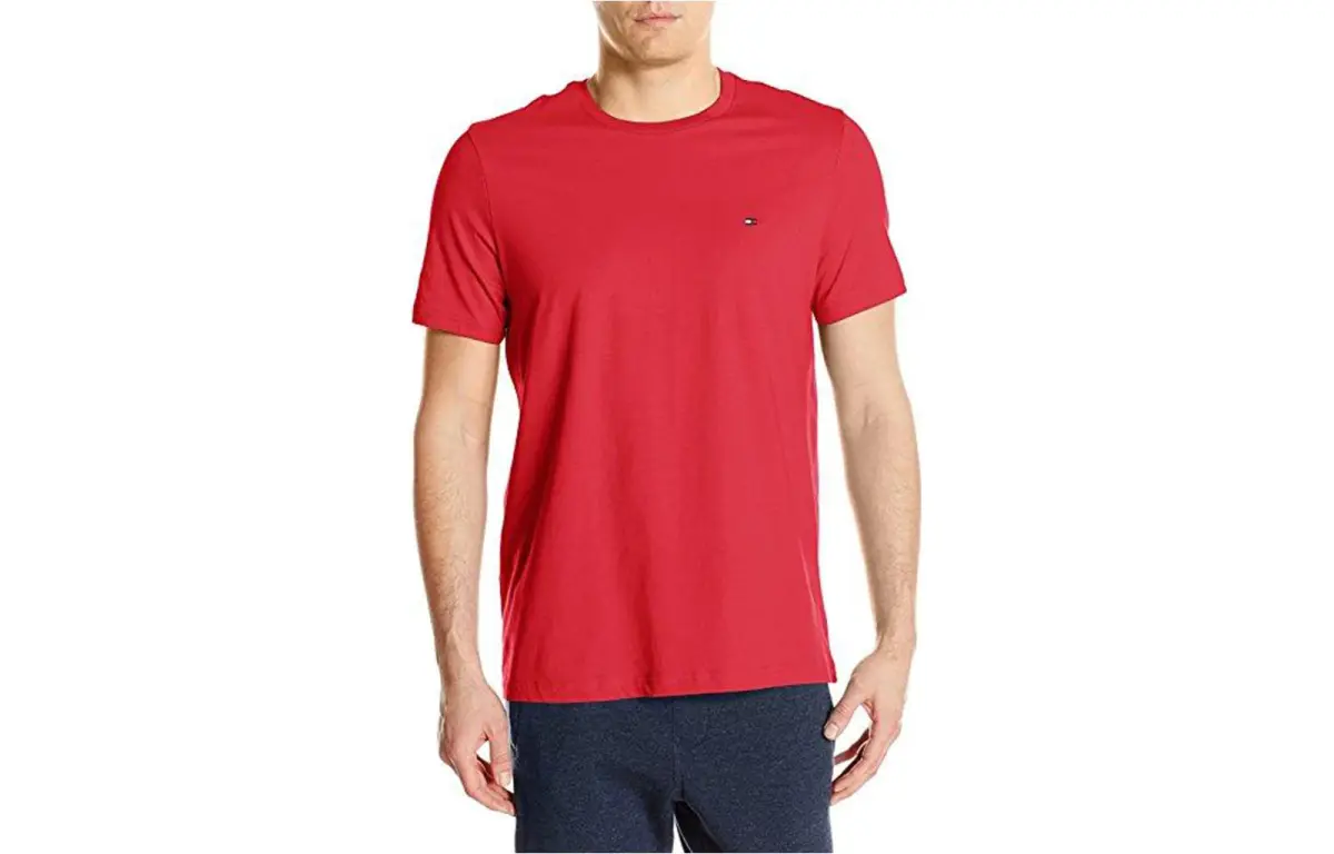 Tommy Hilfiger T-Shirts Men's Red Crew Neck Moderate Straight Fit