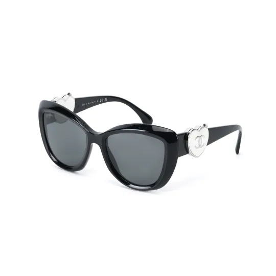 CHANEL Acetate Cat Eye Sunglasses Unisex Black
