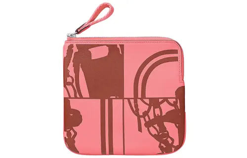 HERMES Carre Pocket Swift Leather Clutch Women's Summer Pink/Ochre Red