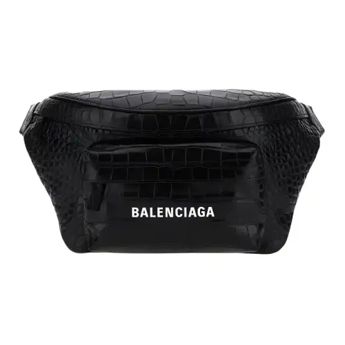 Balenciaga Crocodile Pattern Cow Leather Fanny Pack Men's Black