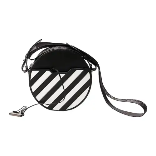 OFF WHITE Round Leather Crossbody Bag, Shoulder Bag Women's Black & White