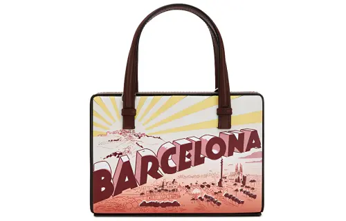 LOEWE Barcelona Cow Leather Handbag Women's Red Wine Color
