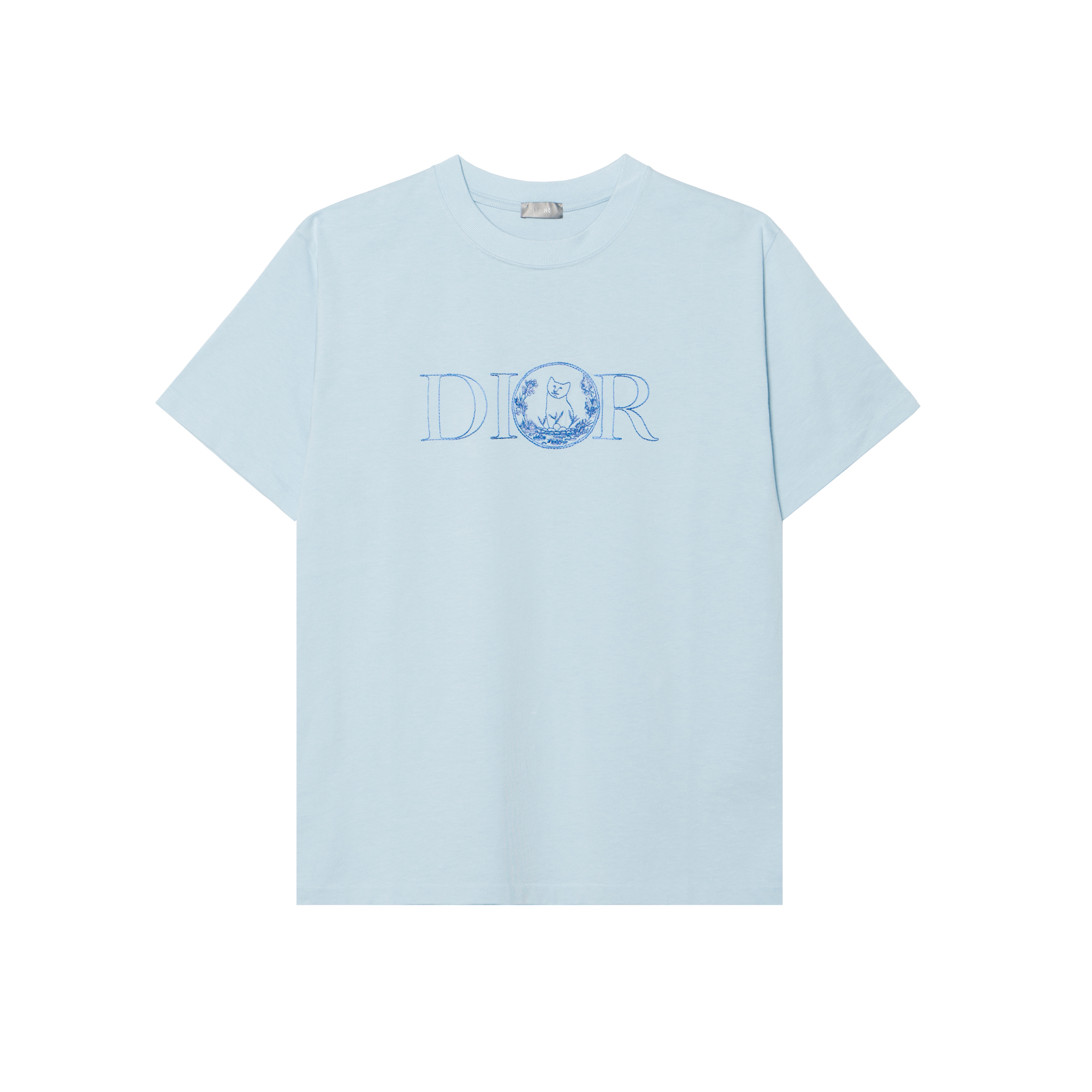 DIOR Dior SS25 Summer Men's Wear Series DIOR AND HYLTON NEL Solid color loose letter printed cotton short-sleeved T-shirt Men's Blue