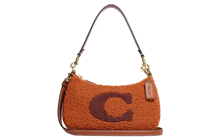 COACH Teri Sheep With Cow Leather Shoulder Bags Medium Women's Dark Orange