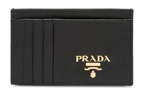PRADA Letter Print Leather Card Holder Women's Black