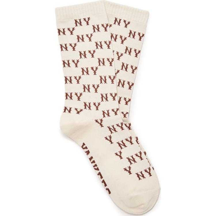 MLB Monogram Collection Crew Socks Unisex 1 Pack Dark Cream