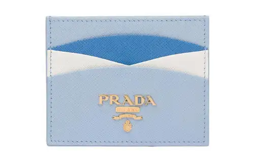 PRADA Saffiano Leather Card Holder Women's Blue