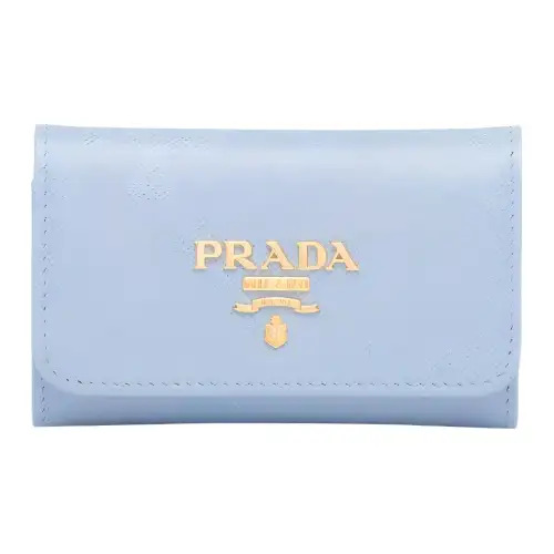 PRADA Saffiano Leather Key Pouch Women's Light Blue