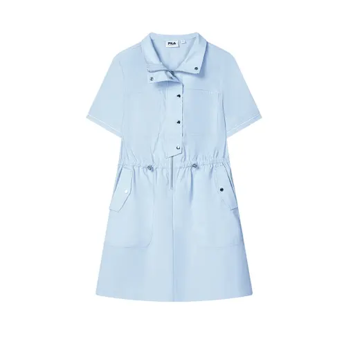 FILA Emerald Short Sleeved Dresses Women's Mist Aqua Blue BU Polo Collar Moderate Mid Length