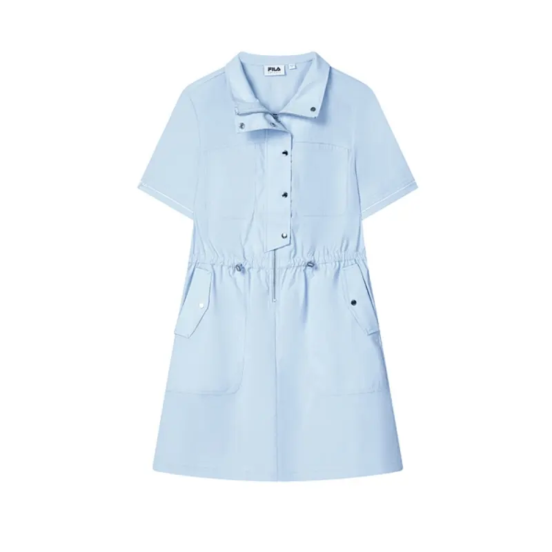 FILA Emerald Short Sleeved Dresses Women's Mist Aqua Blue BU Polo Collar Moderate Mid Length