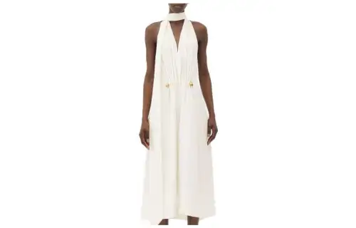 Bottega Veneta Sleeveless Dresses Women's White V Neck Moderate Long