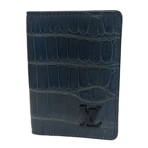 LOUIS VUITTON Matte Crocodile Leather Card Holder Men's Blue