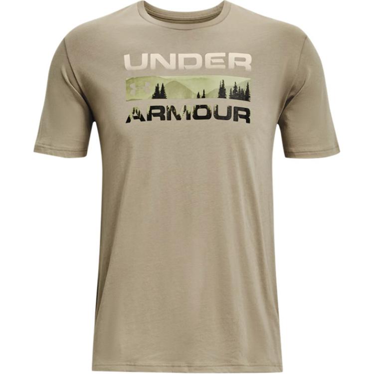 Under Armour T Shirts Men's Khaki Gray Crew Neck Moderate Straight Fit