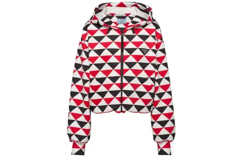 PRADA Diamond Print Triangle Logo Coat 'Navy/Red/White'