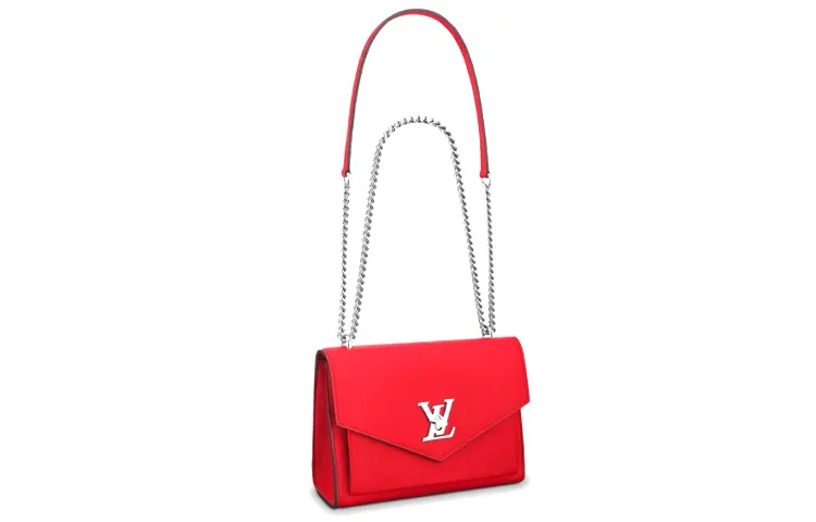 LOUIS VUITTON Mylockme Calfskin Shoulder Bag, Crossbody Bag Women's Ruby Red/Hazelnut
