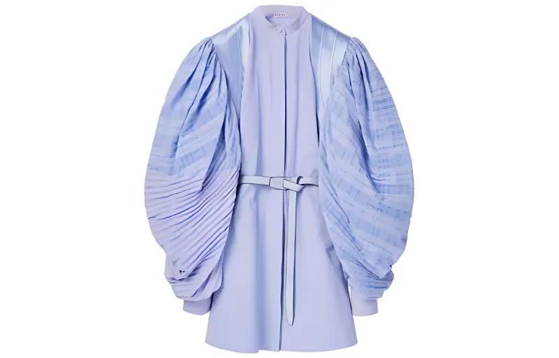 LOEWE Long Sleeved Dresses Women's Smoky Blue Stand Collar Moderate