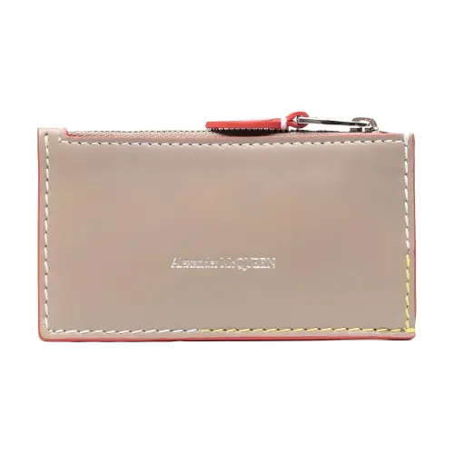 Alexander McQueen Alexander McQueen logo printed stitching, built-in logo mark, top zipper, cowhide card holder, women's light brown