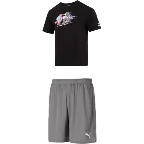 PUMA Casual Sportswear Men's Black+Gray Crew Neck Moderate