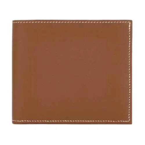 HERMES Epsom Leather Card Holder, Wallet Unisex 37 Gold Brown