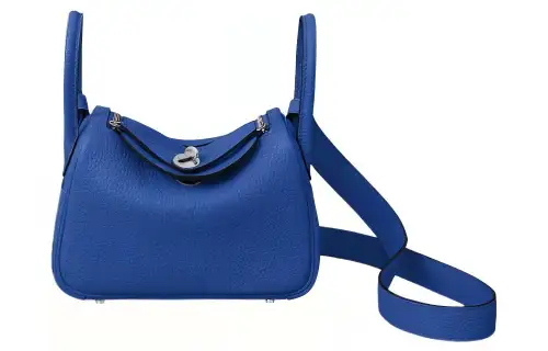 HERMES Lindy Taurillon Clemence Cow Leather Handbag 19 Women's O8 Bleu Royal Blue