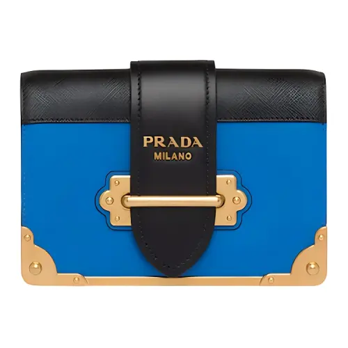 PRADA Cahier Calfskin Clutch Women's Sea Blue/Black