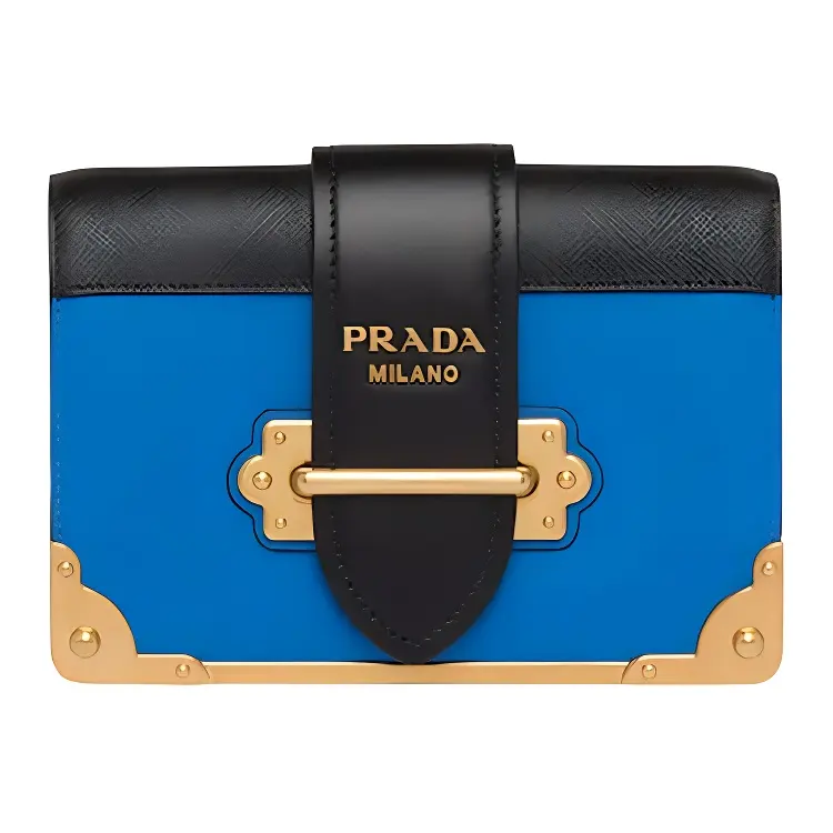 PRADA Cahier Calfskin Clutch Women's Sea Blue/Black
