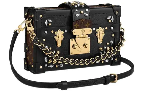 LOUIS VUITTON PETITE MALLE Magnetic Closure Cow Leather Hard Box Shoulder Bag, Chain Bag, Handbag Women's Black