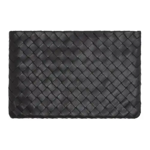 Bottega Veneta Intrecciato Zip Closure Lambskin Clutch Medium Women's Black