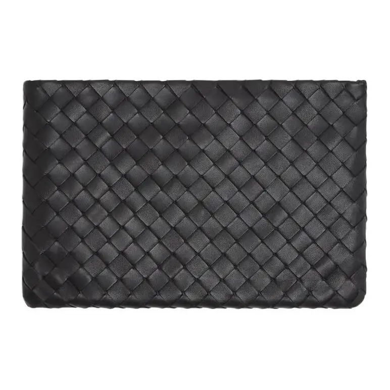 Bottega Veneta Intrecciato Zip Closure Lambskin Clutch Medium Women's Black