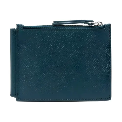 Maison Margiela Pebble Texture Calfskin Card Holder, Wallet Men's Dark Green