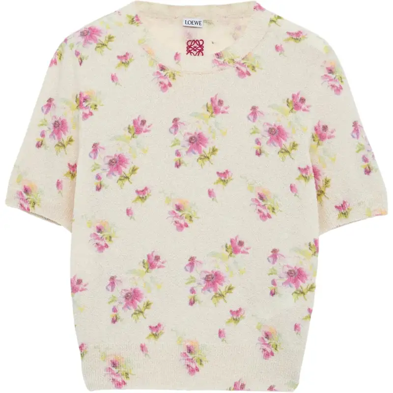 LOEWE Floral Print Knit Short Sleeve Top