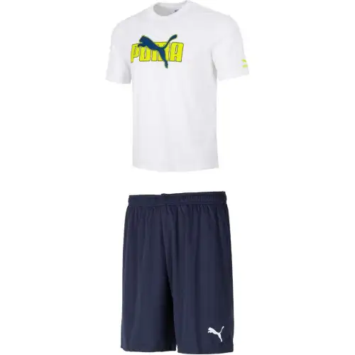 PUMA Casual Sportswear Men's Set White Top+Navy Blue Shorts Crew Neck Moderate